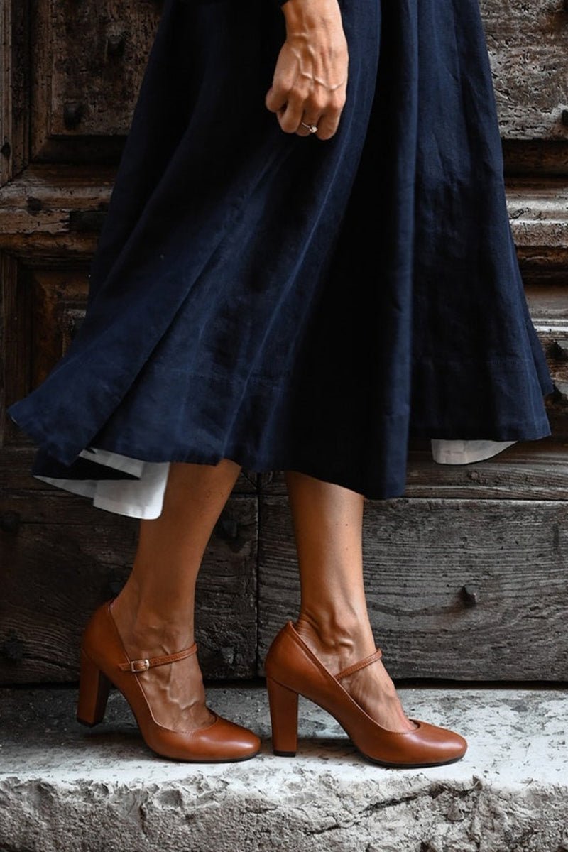Women's Comfort Sandals Block Heel Mary Jane Leather Pumps
