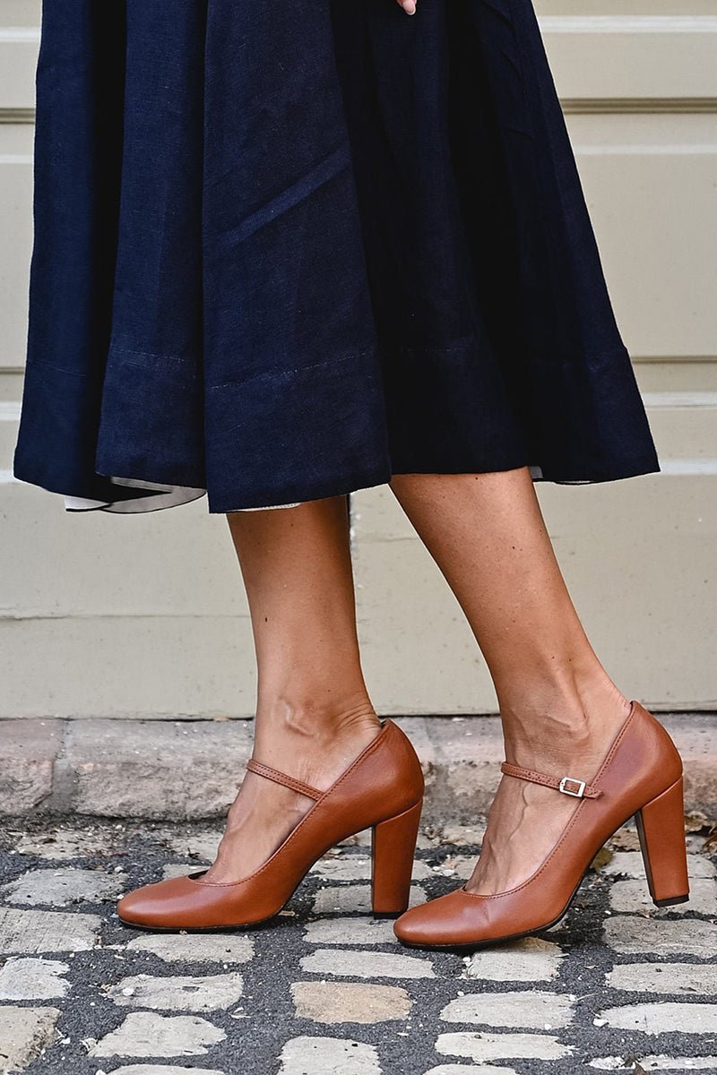 Women's Comfort Sandals Block Heel Mary Jane Leather Pumps