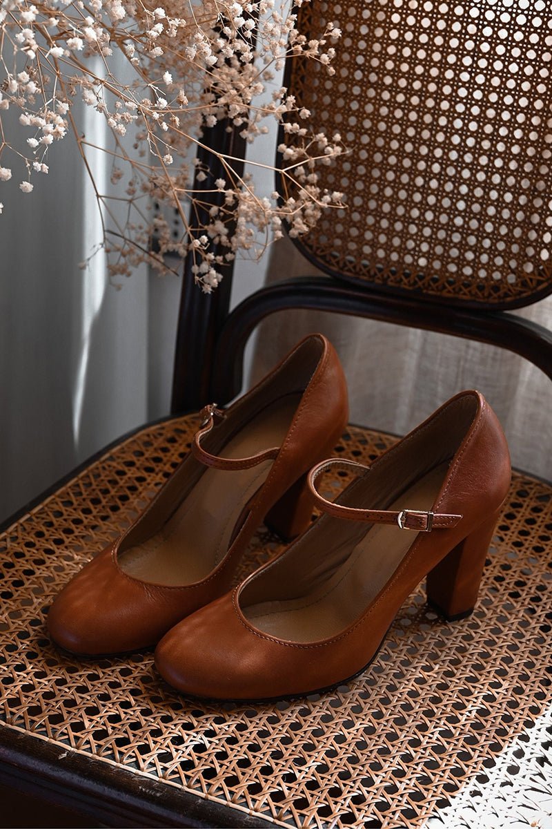 Women's Comfort Sandals Block Heel Mary Jane Leather Pumps