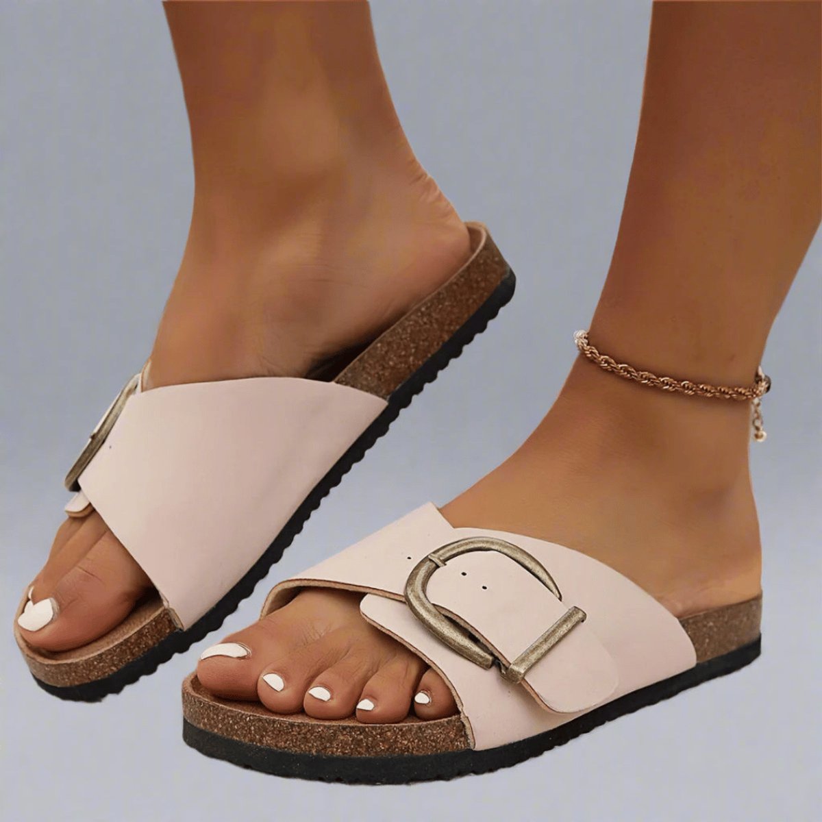 Women's Comfort Sandals Cork Footbed Buckle Slide - Blush Pink