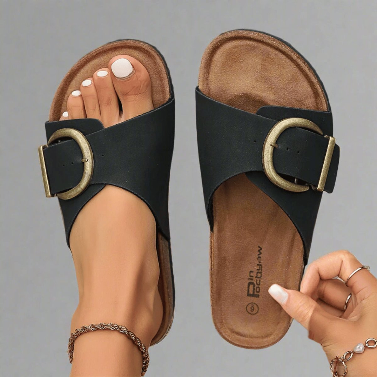 Women's Comfort Sandals Cork Footbed Buckle Slide