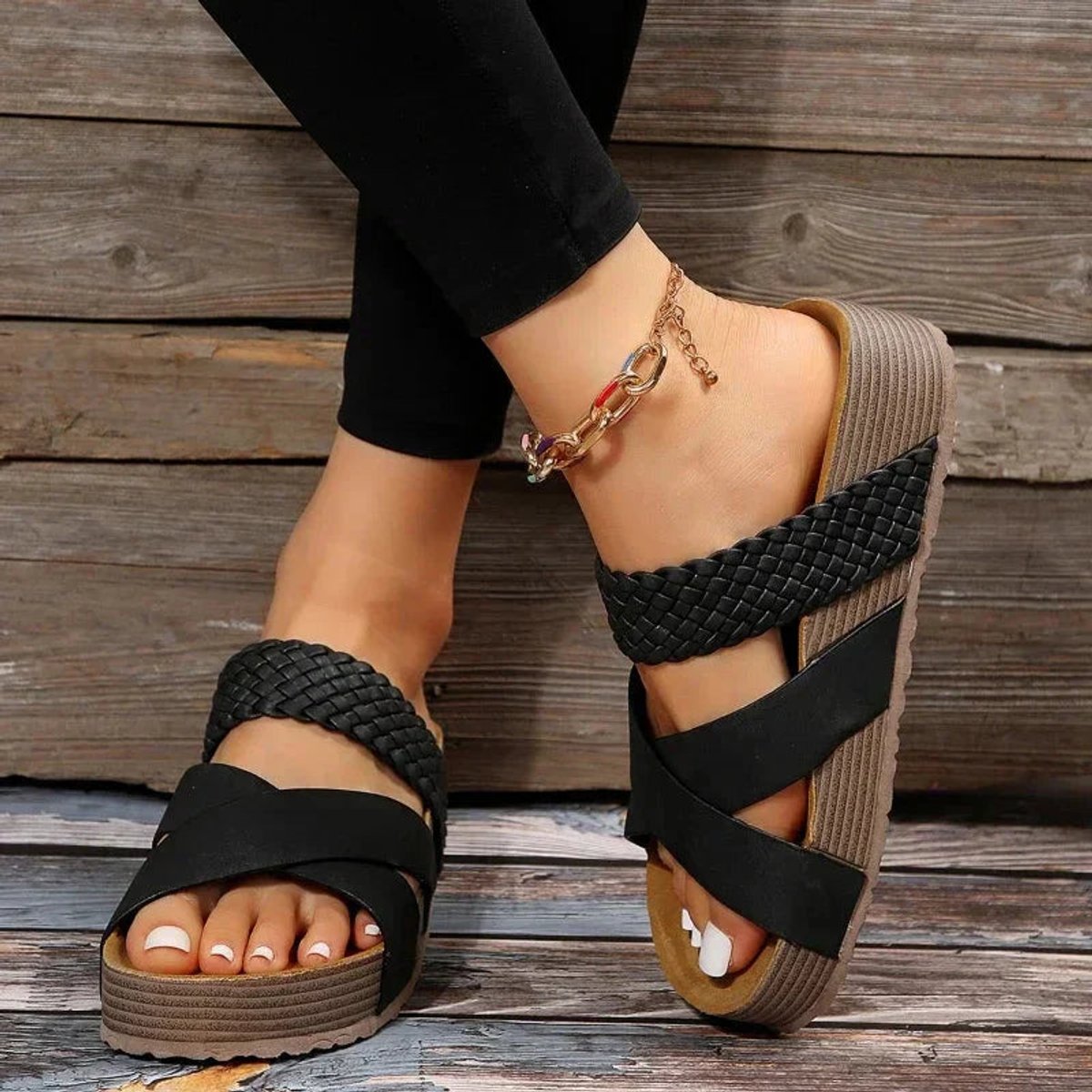 Women's Comfort Sandals Cross-Strap Orthopedic Platform Slides - Black (Almost Sold Out)