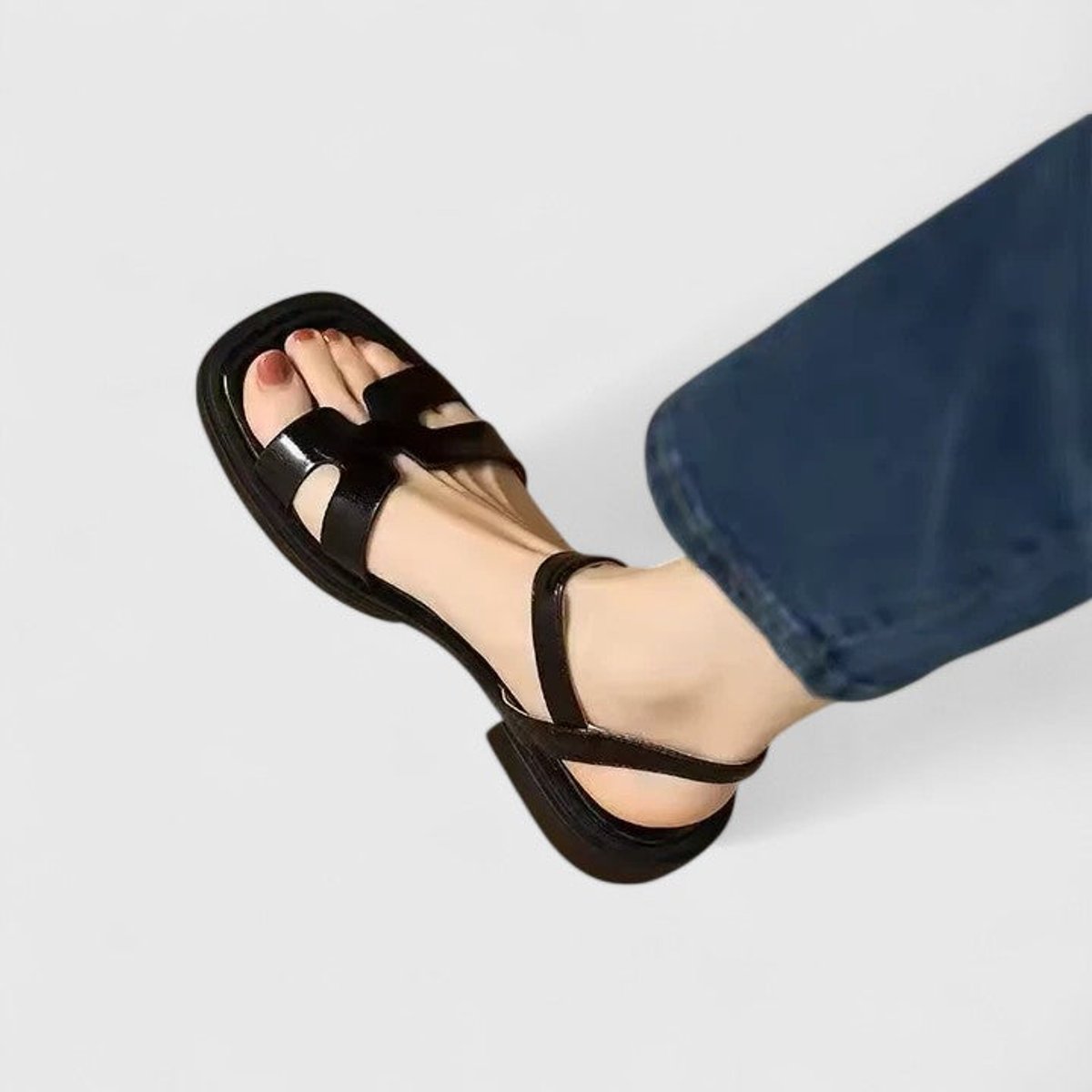 Women's Comfort Sandals Cushioned Ankle-Strap Block-Heel Flats - Black