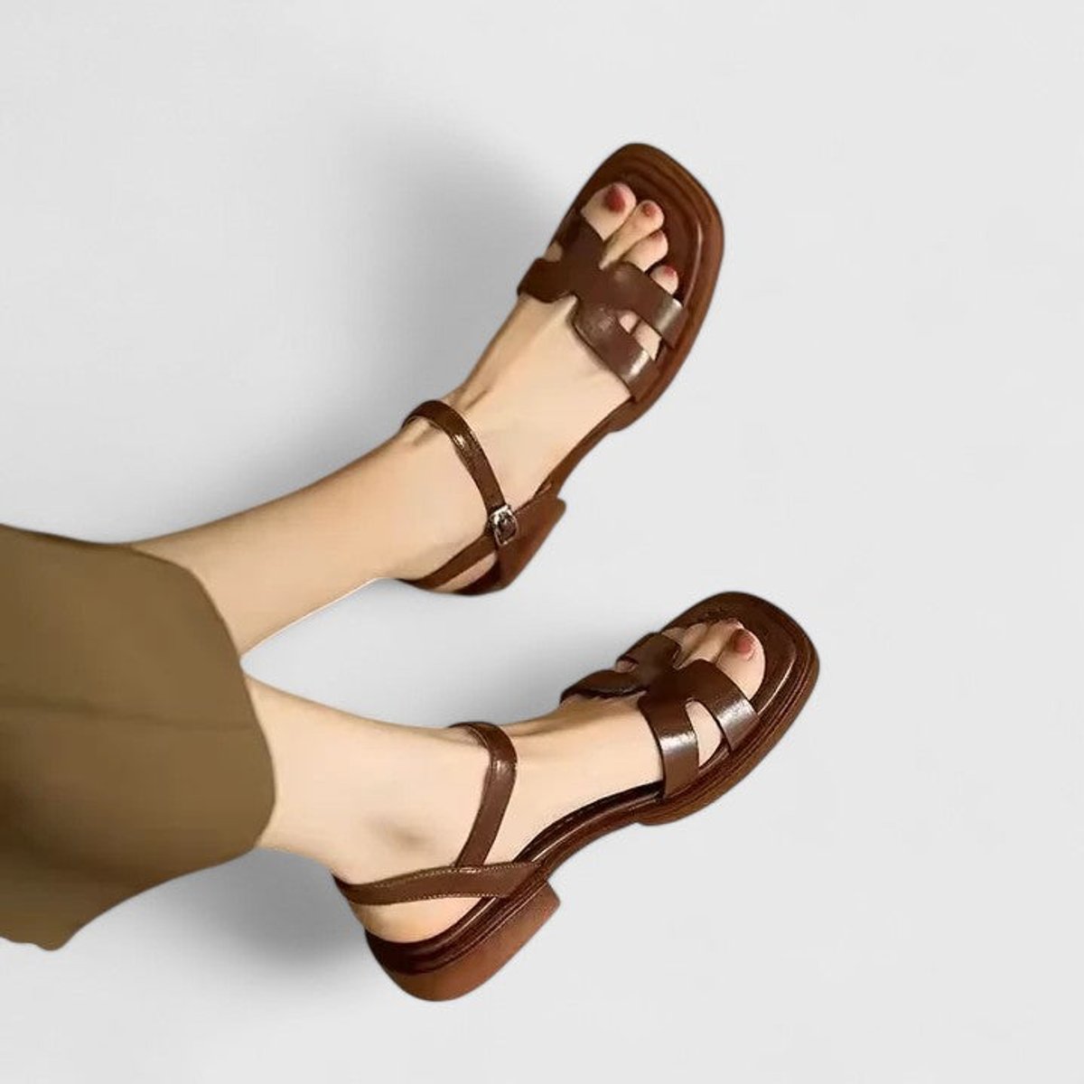 Women's Comfort Sandals Cushioned Ankle-Strap Block-Heel Flats - Brown