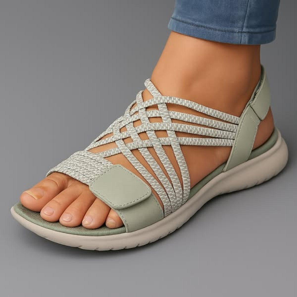 Women's Comfort Sandals Orthopedic Open-Toe Woven Elastic Slingback - Green