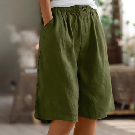 Women's Comfort Shorts Elastic Waist Mid Thigh Casual - Army Green