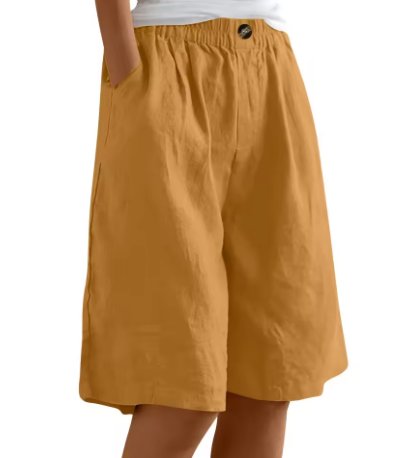 Women's Comfort Shorts Elastic Waist Mid Thigh Casual - Earthy Yellow