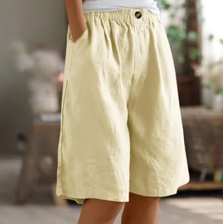 Women's Comfort Shorts Elastic Waist Mid Thigh Casual - Beige