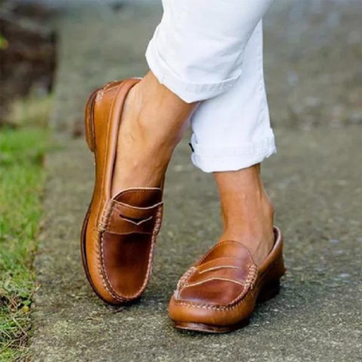 Women's Comfort Slip-On Flat Penny Loafers PU Leather - Brown