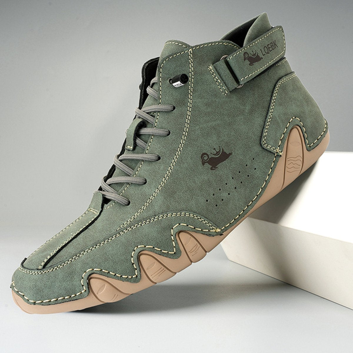 Women's Comfort Sneakers Lace-Up Leather Ankle Boots - Green