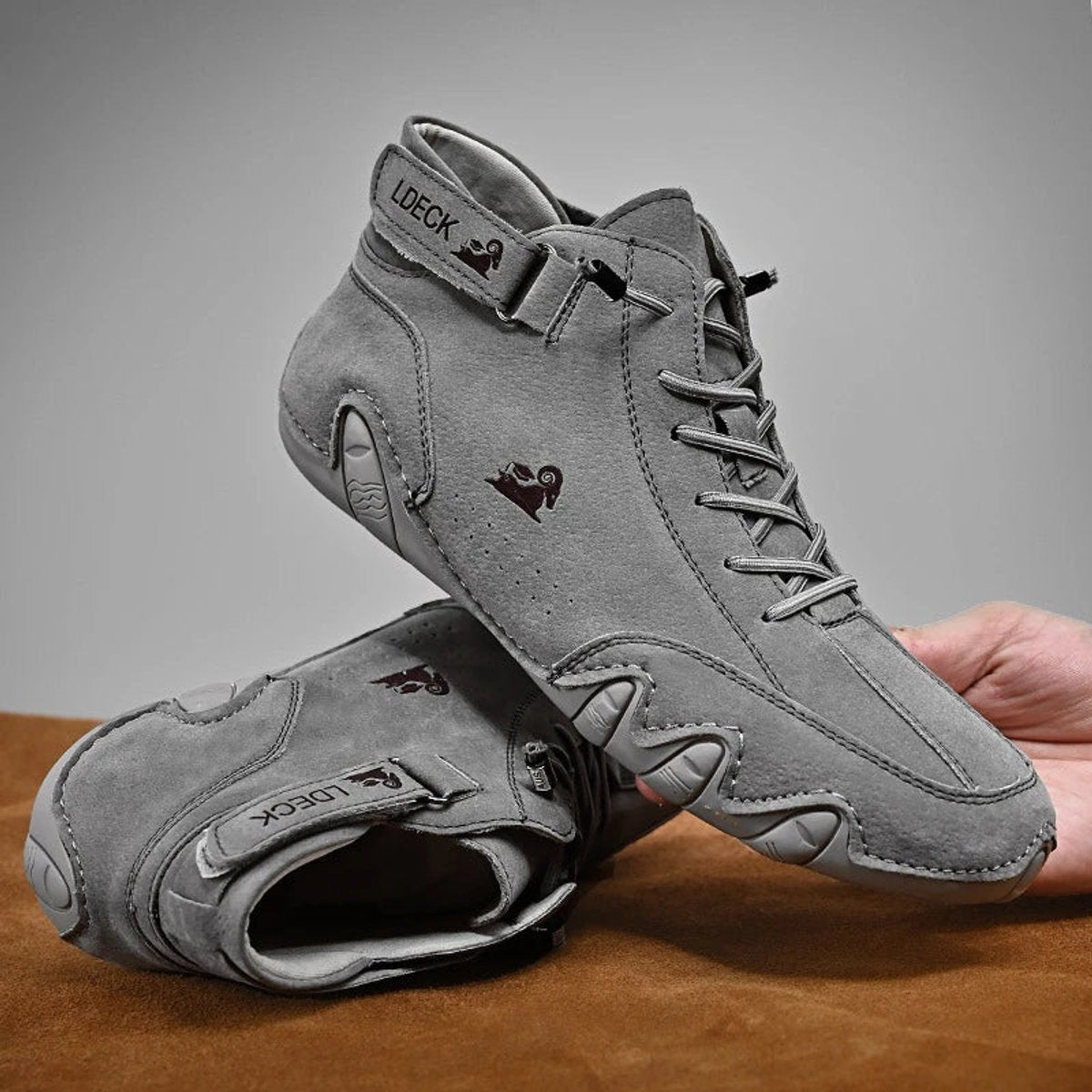 Women's Comfort Sneakers Lace-Up Leather Ankle Boots - Grey