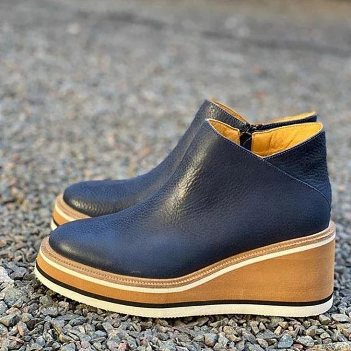 Women's Comfort Sneakers Platform Wedge Zip Ankle Boots - Dark Blue
