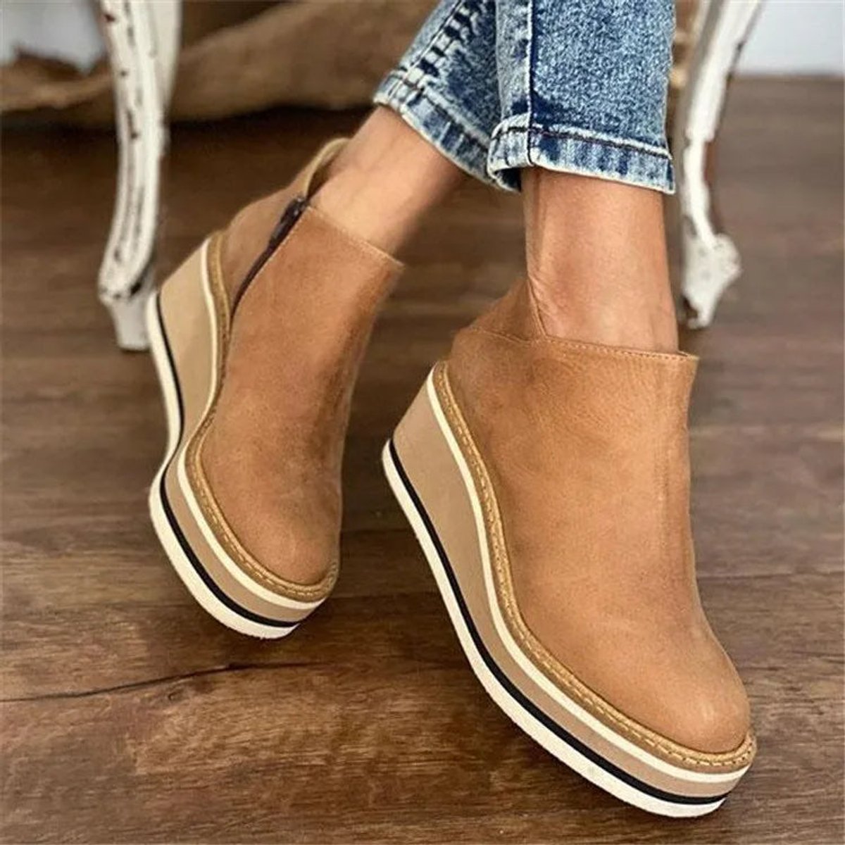 Women's Comfort Sneakers Platform Wedge Zip Ankle Boots