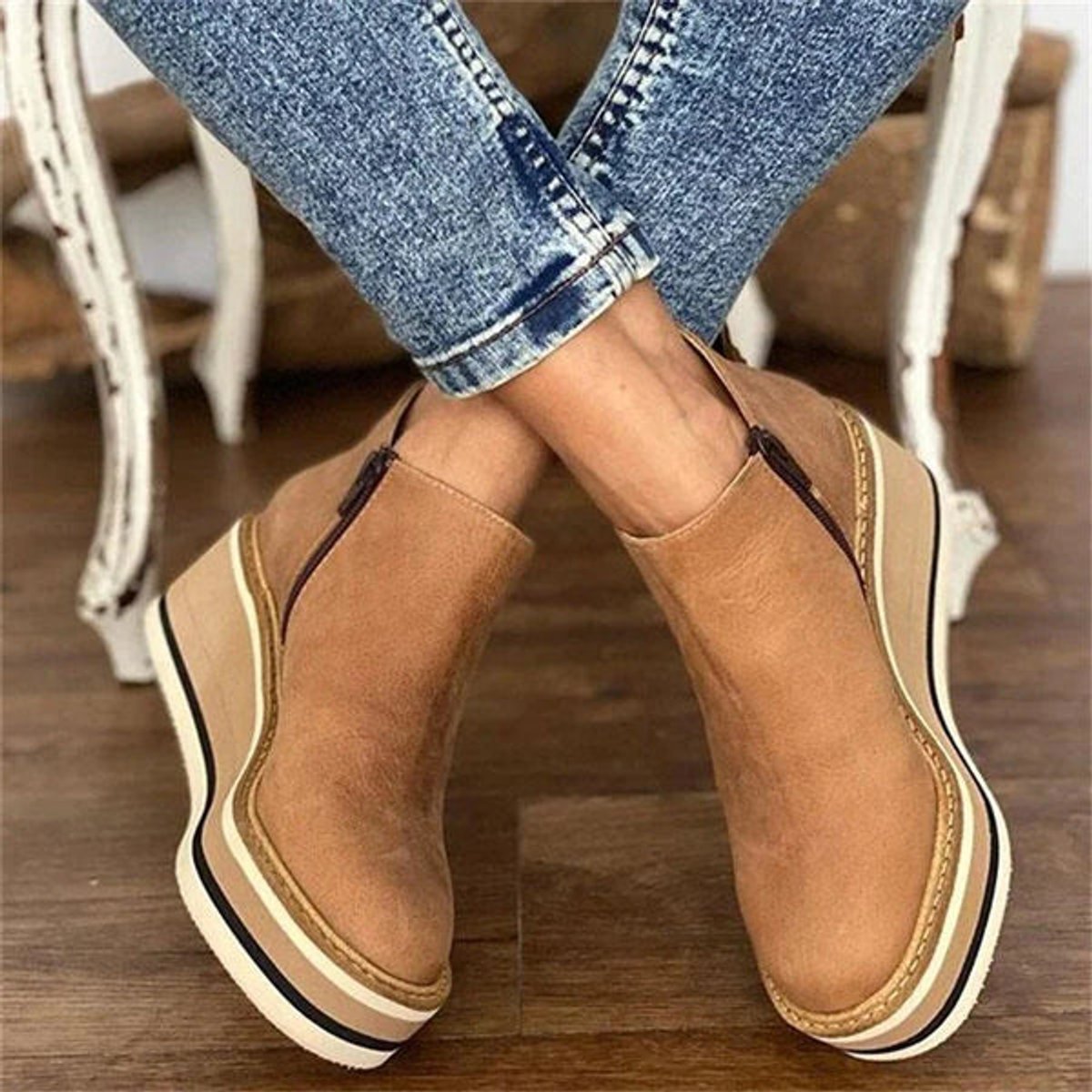 Women's Comfort Sneakers Platform Wedge Zip Ankle Boots