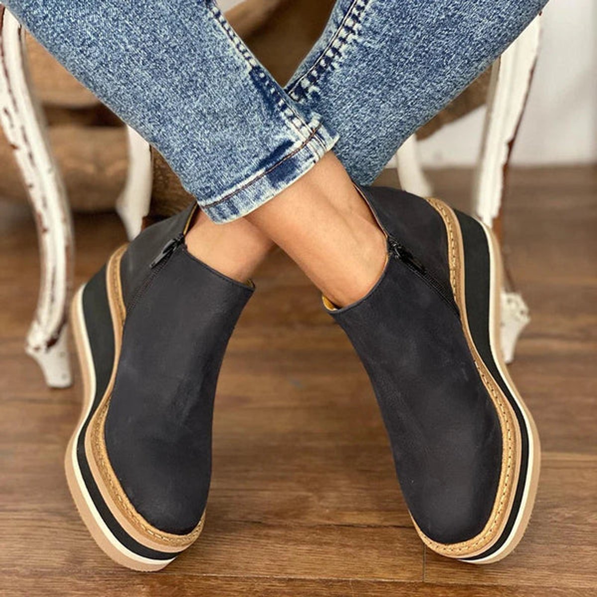 Women's Comfort Sneakers Platform Wedge Zip Ankle Boots