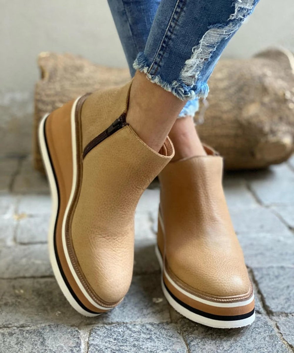 Women's Comfort Sneakers Platform Wedge Zip Ankle Boots - Khaki