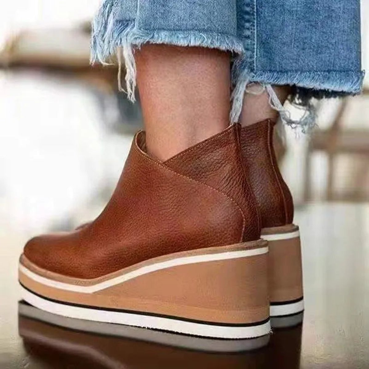 Women's Comfort Sneakers Platform Wedge Zip Ankle Boots