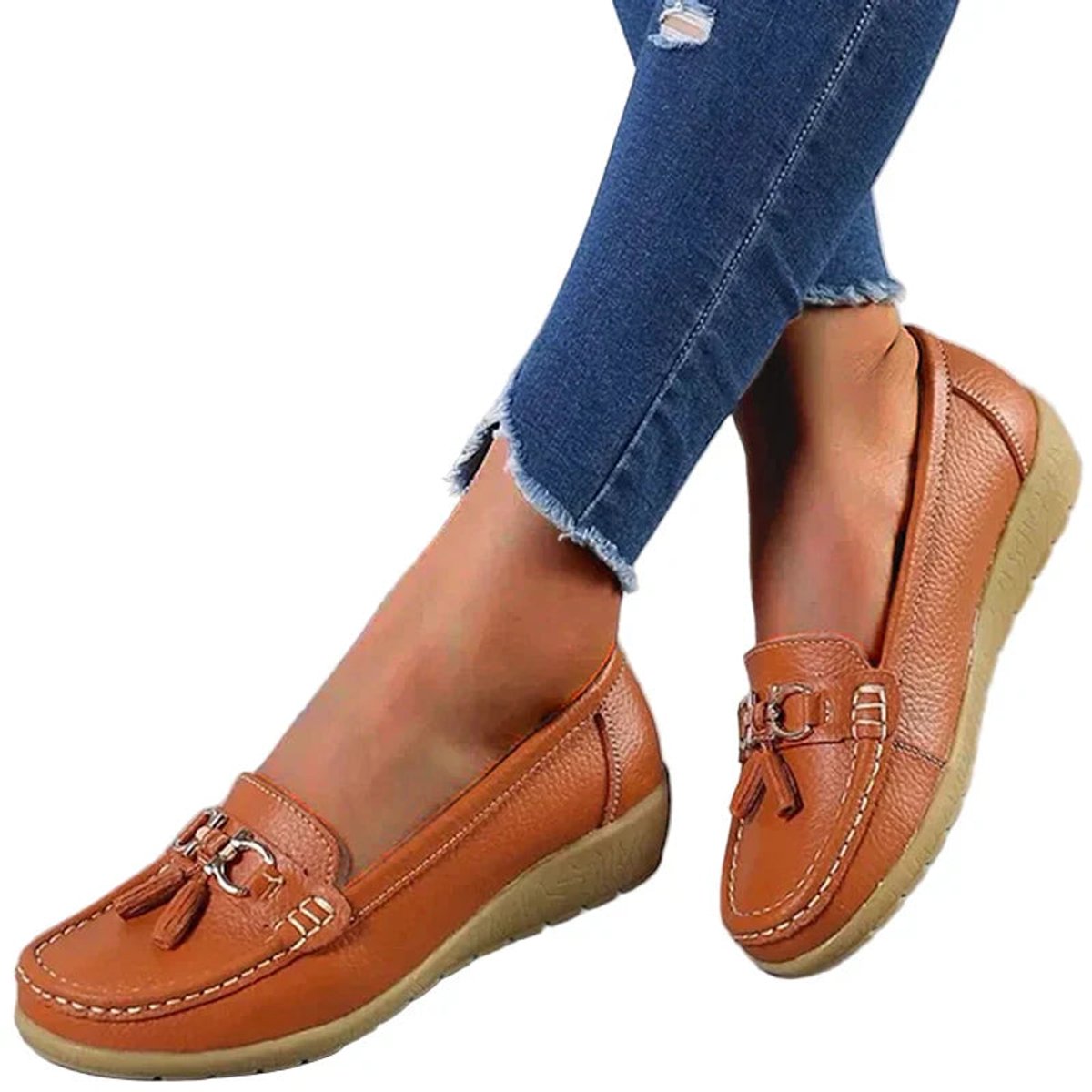 Women's Comfort Tassel Loafers Cushioned Wedge Slip-On Flats