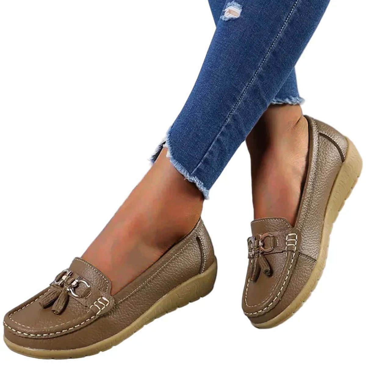 Women's Comfort Tassel Loafers Cushioned Wedge Slip-On Flats