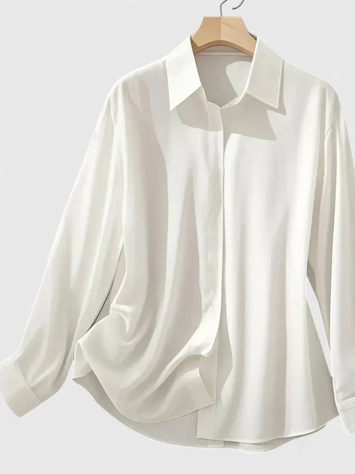 Women's Concealed-Placket Satin Long-Sleeve Button-Down Shirt