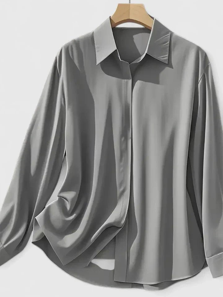 Women's Concealed-Placket Satin Long-Sleeve Button-Down Shirt