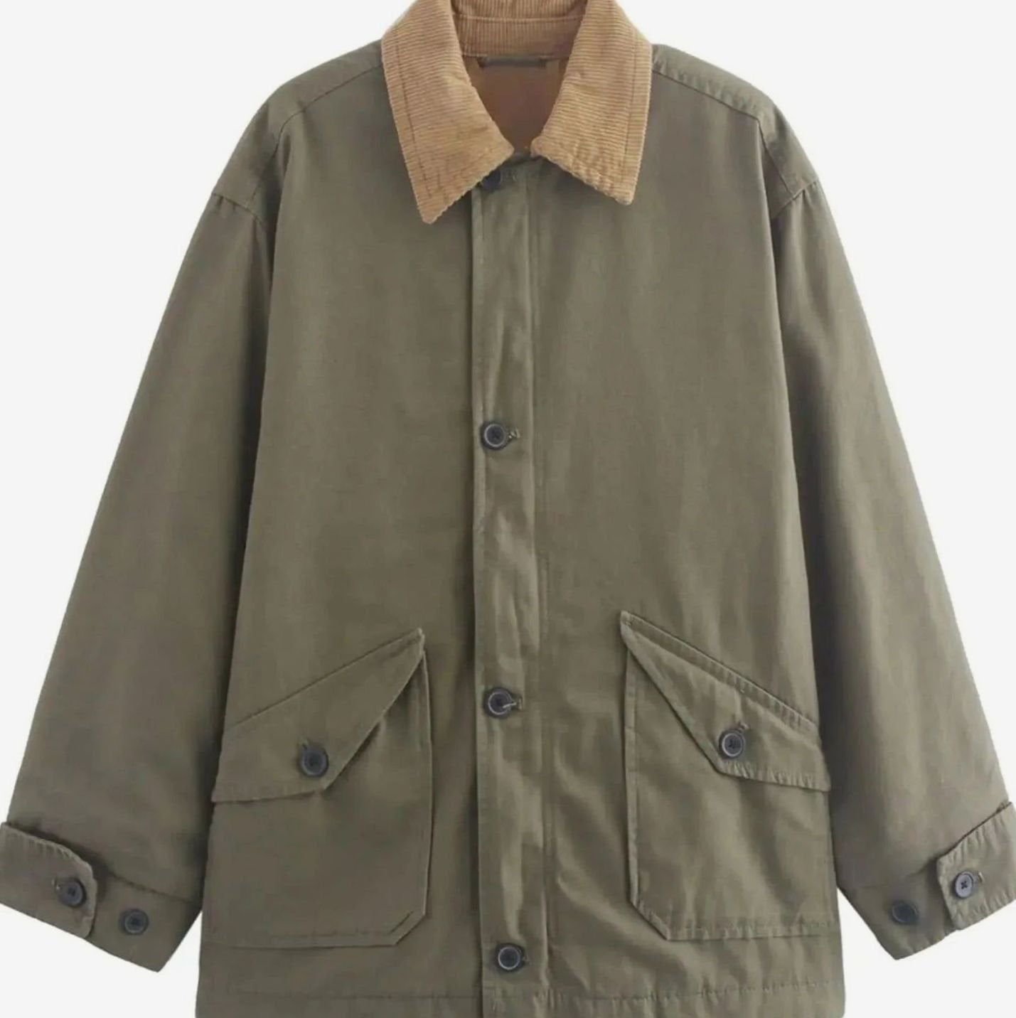 Women's Corduroy-Collar Mid-Season Relaxed Jacket - Green