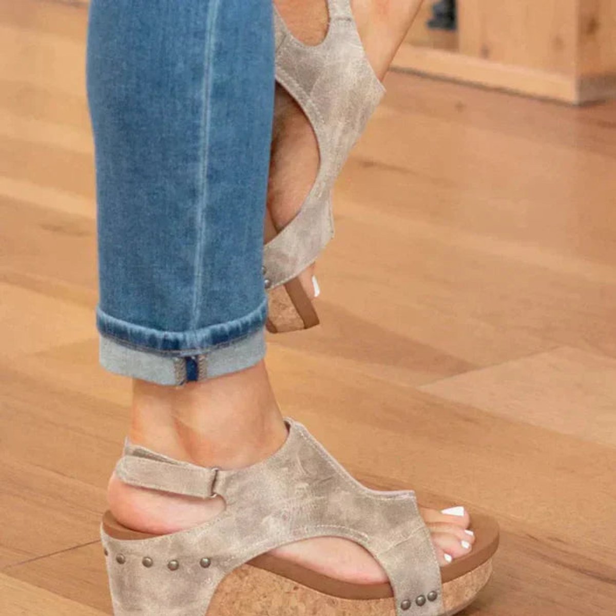 Women's Cork Wedge Comfort Sandals Faux Leather Open Toe