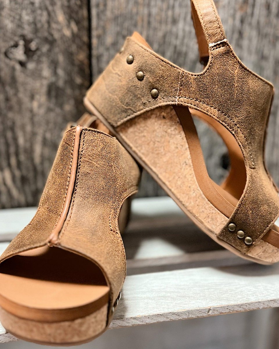 Women's Cork Wedge Cut-Out Comfort Sandals Open Toe Platform