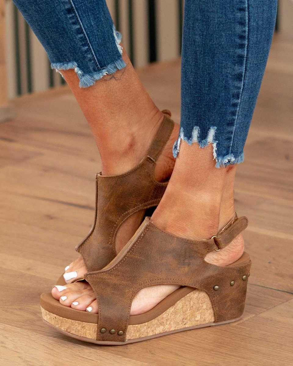 Women's Cork Wedge Cut-Out Comfort Sandals Open Toe Platform