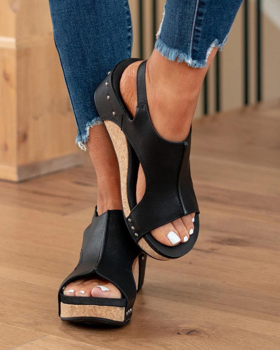 Women's Cork Wedge Cut-Out Comfort Sandals Open Toe Platform