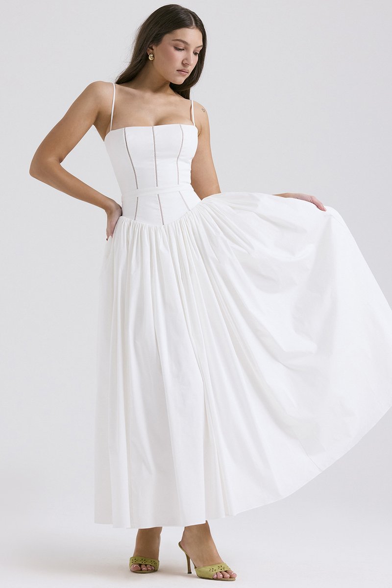 Women's Corset Bodice Flowy Midi Wedding Guest Dress - 8