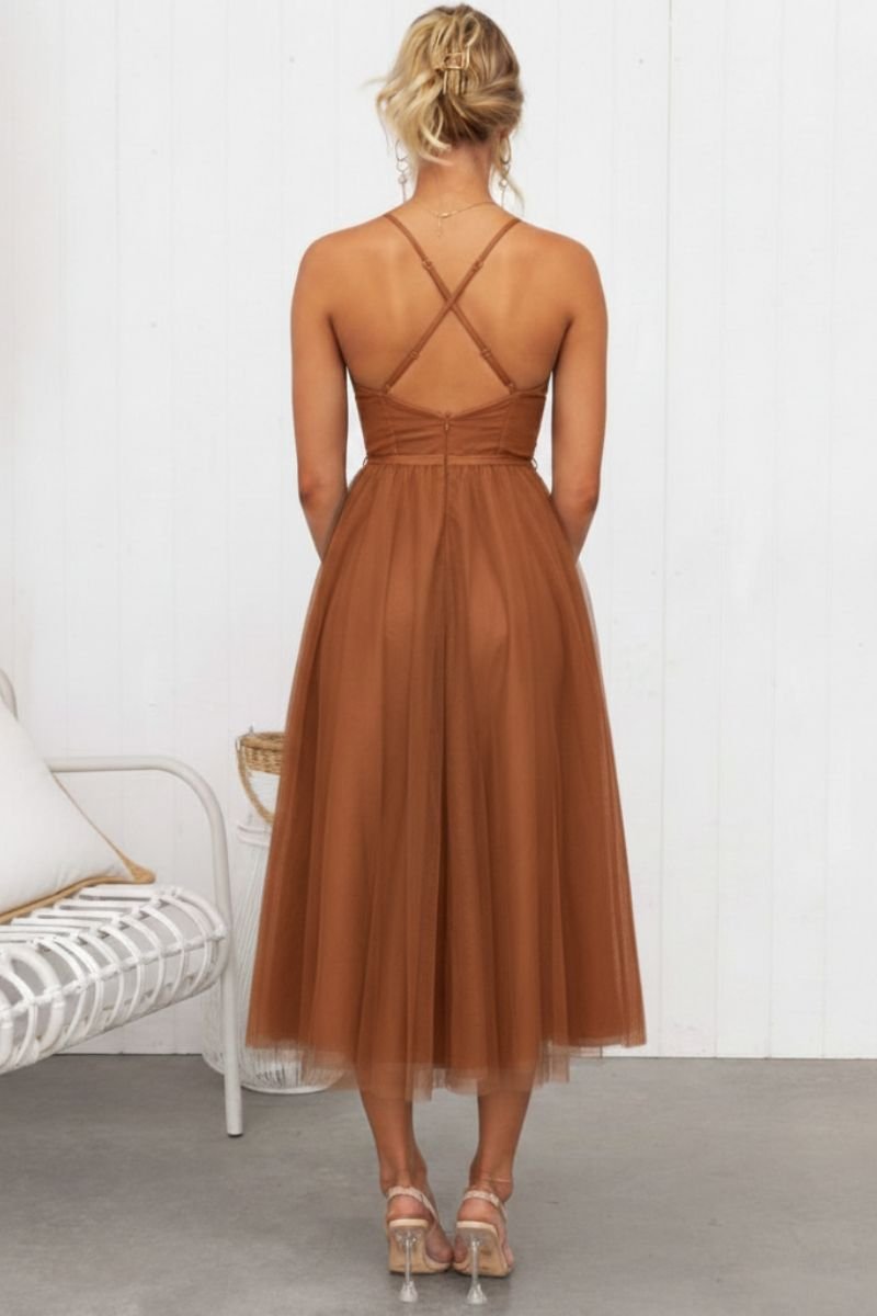 Women's Corset Bodice Tulle Midi Formal Evening Dress Sweetheart Neckline
