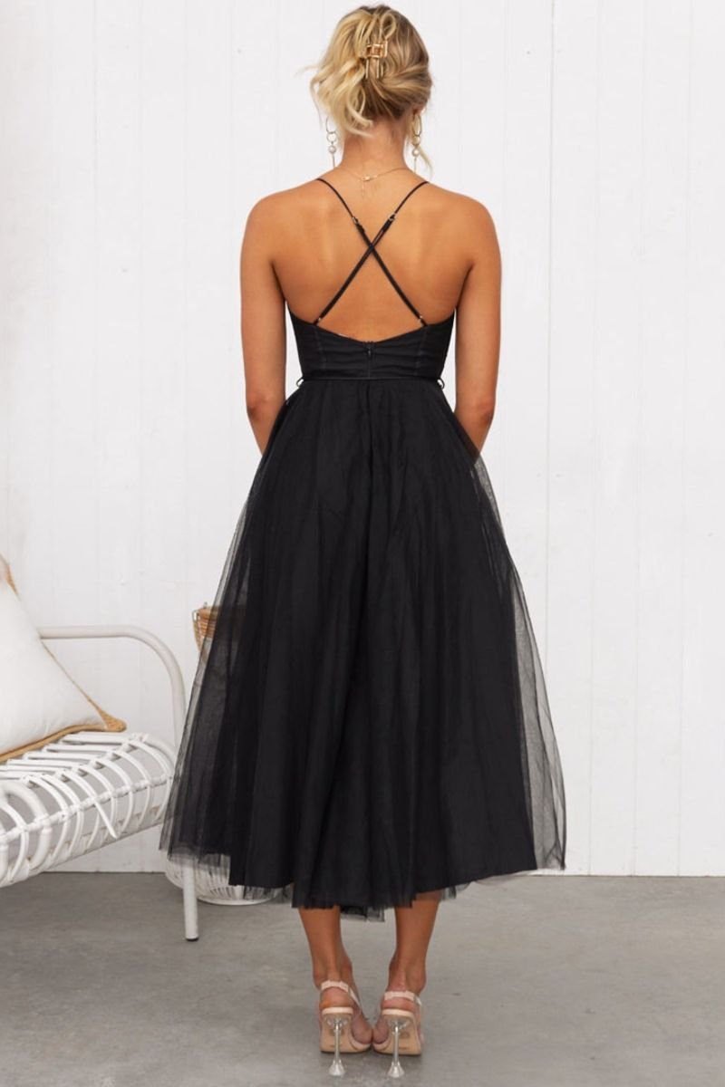 Women's Corset Bodice Tulle Midi Formal Evening Dress Sweetheart Neckline