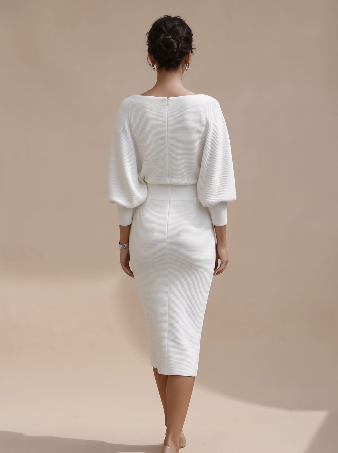 Women's Cowl Neck Batwing Sleeve Knit Midi Pencil Dress