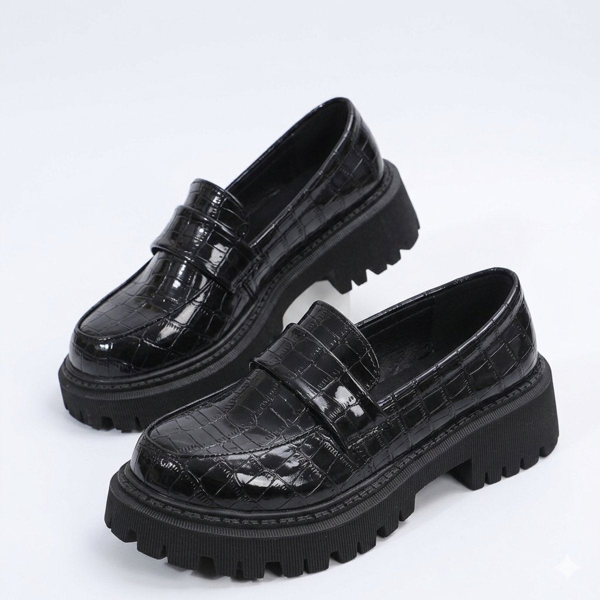 Women's Croc-Embossed Chunky Platform Slip-On Comfort Loafers