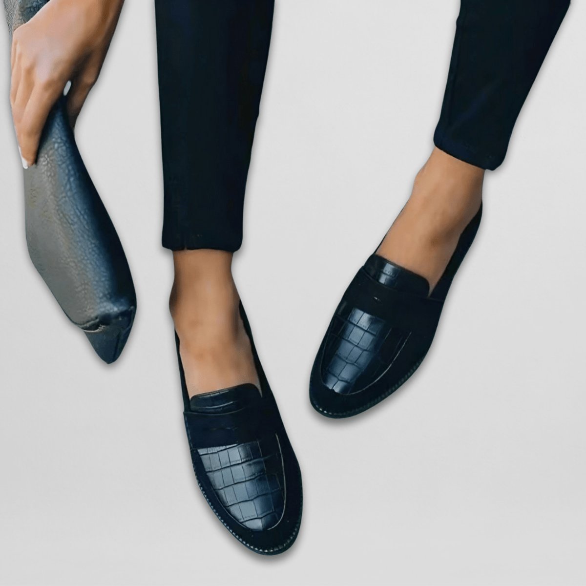 Women's Croc-Embossed Slip-On Penny Loafers Flat Dress Shoes