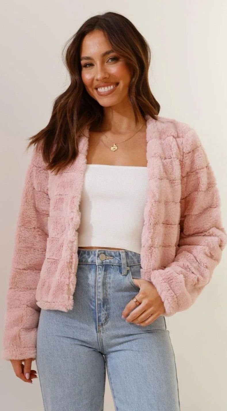 Women's Cropped Open-Collar Faux Fur Jacket