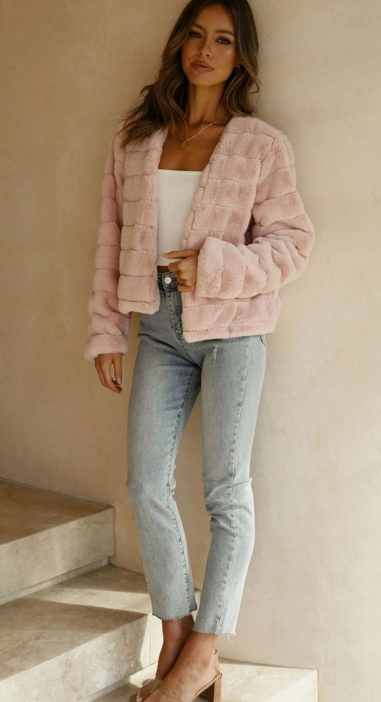 Women's Cropped Open-Collar Faux Fur Jacket