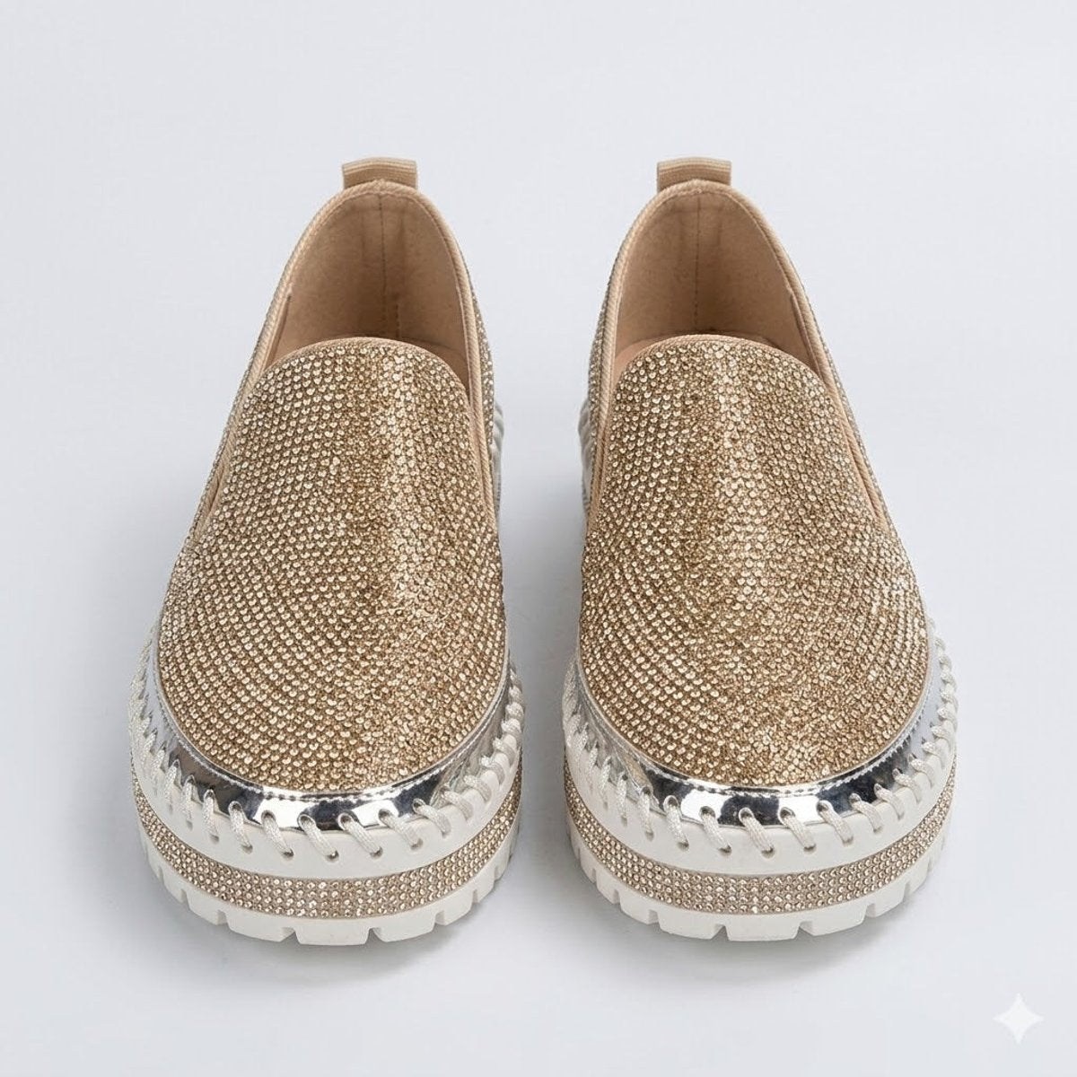 Women's Crystal Embellished Slip-On Comfort Sneakers Platform Loafers