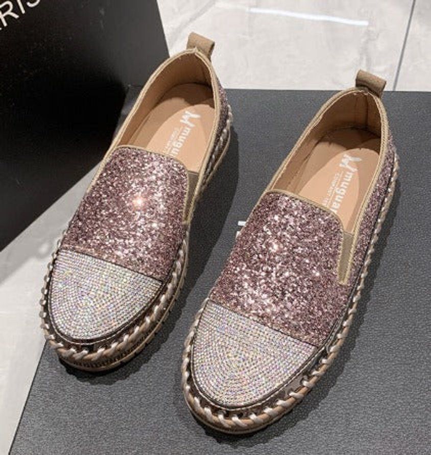 Women's Crystal Embellished Slip-On Comfort Sneakers Platform Loafers