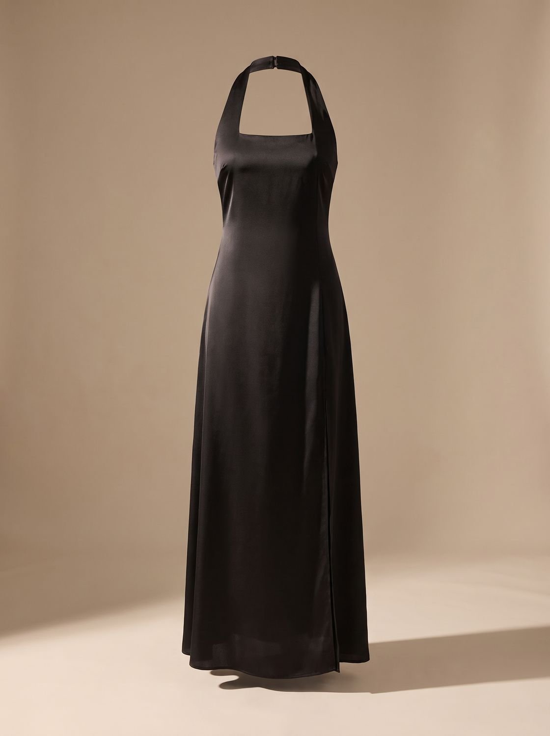 Women's Deep V-Halterneck Draped Maxi Evening Dress - Black