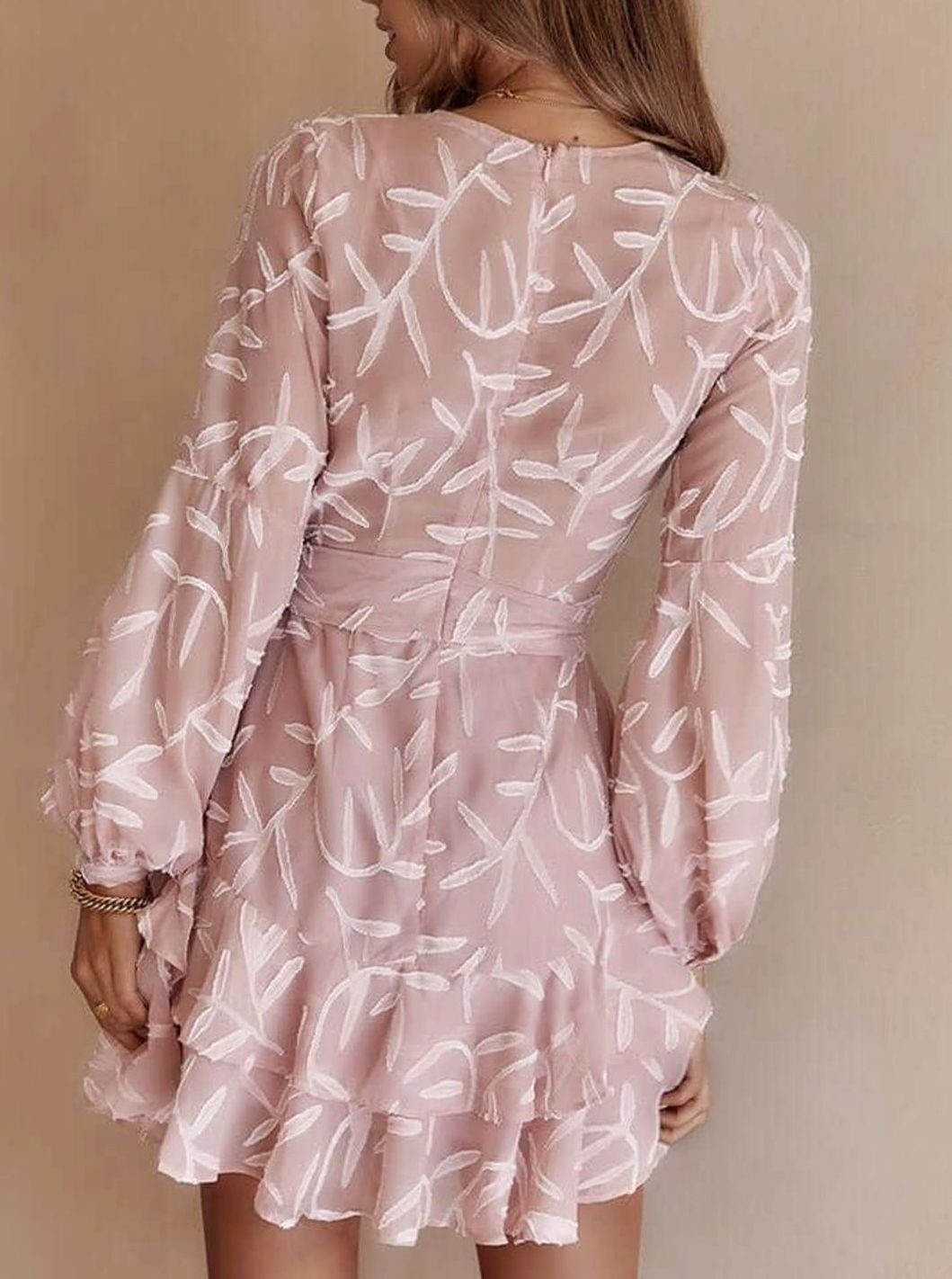 Women's Deep V-Neck Long-Sleeve Ruffle Wedding Guest Dress