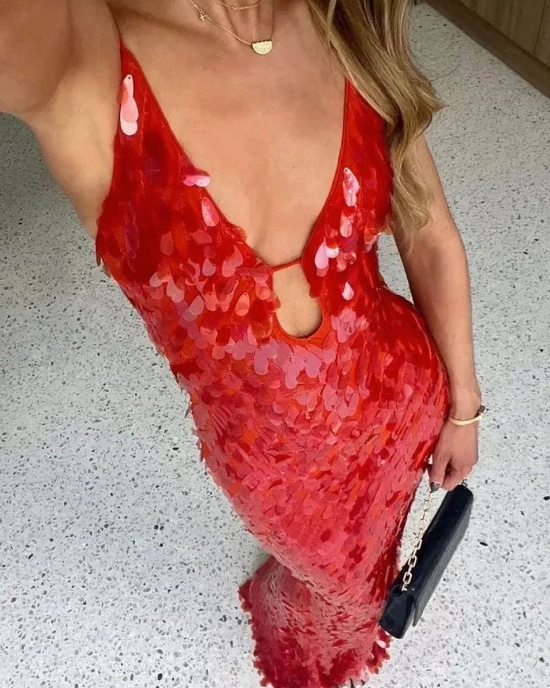 Women's Deep V-Neck Spaghetti-Strap Sequin Maxi Dress