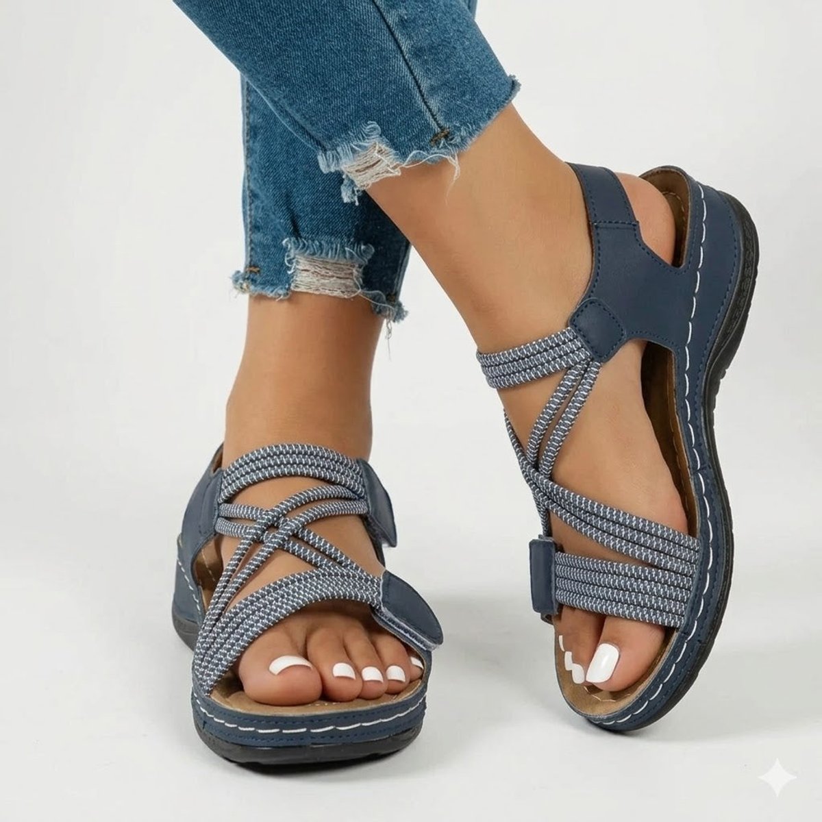Women's Elastic Strap Adjustable Comfort Sandals Lightweight Cushioned Sole - Blue