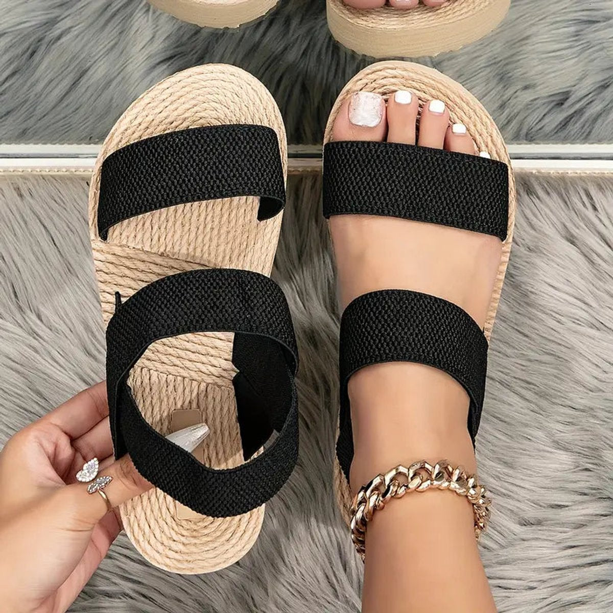 Women's Elastic Strap Platform Comfort Sandals Open Toe