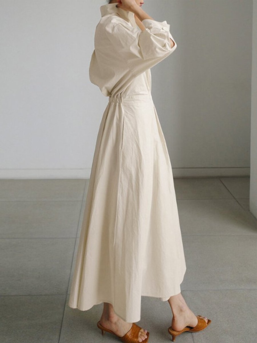 Women's Elegant A-Line Long-Sleeve Button-Front Maxi Dress