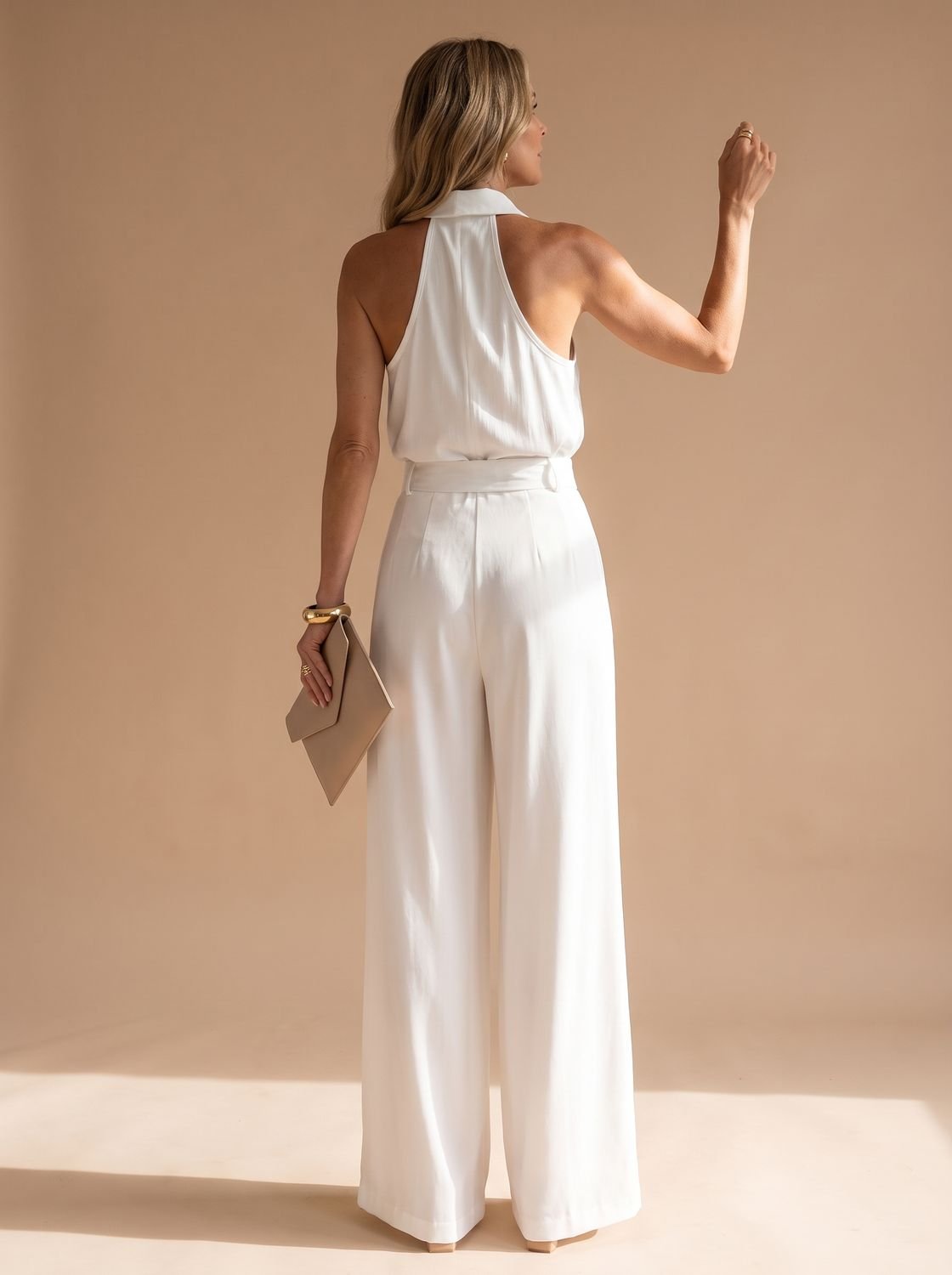 Women's Elegant Halter-Neck Wide-Leg Formal Jumpsuit