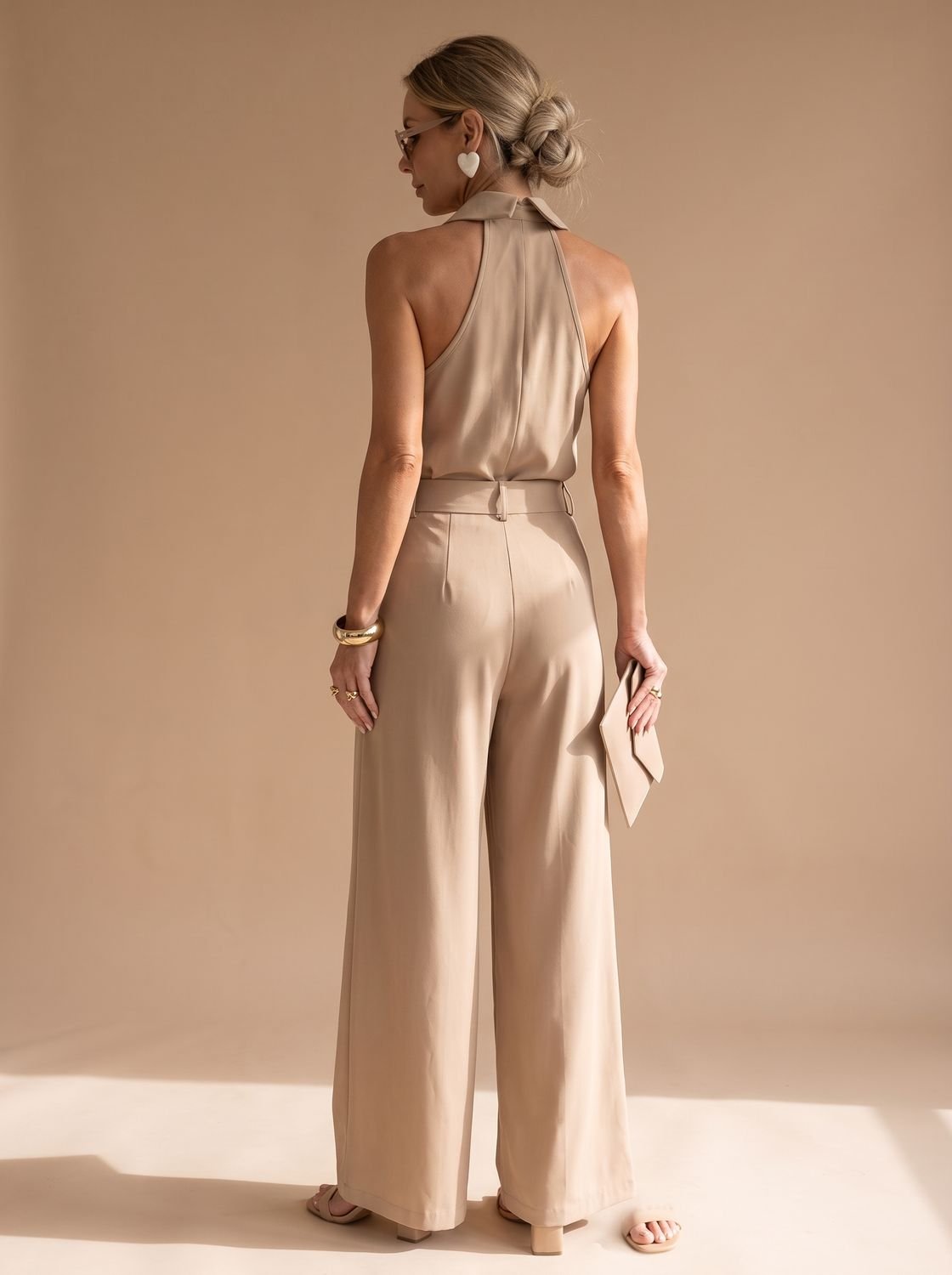 Women's Elegant Halter-Neck Wide-Leg Formal Jumpsuit