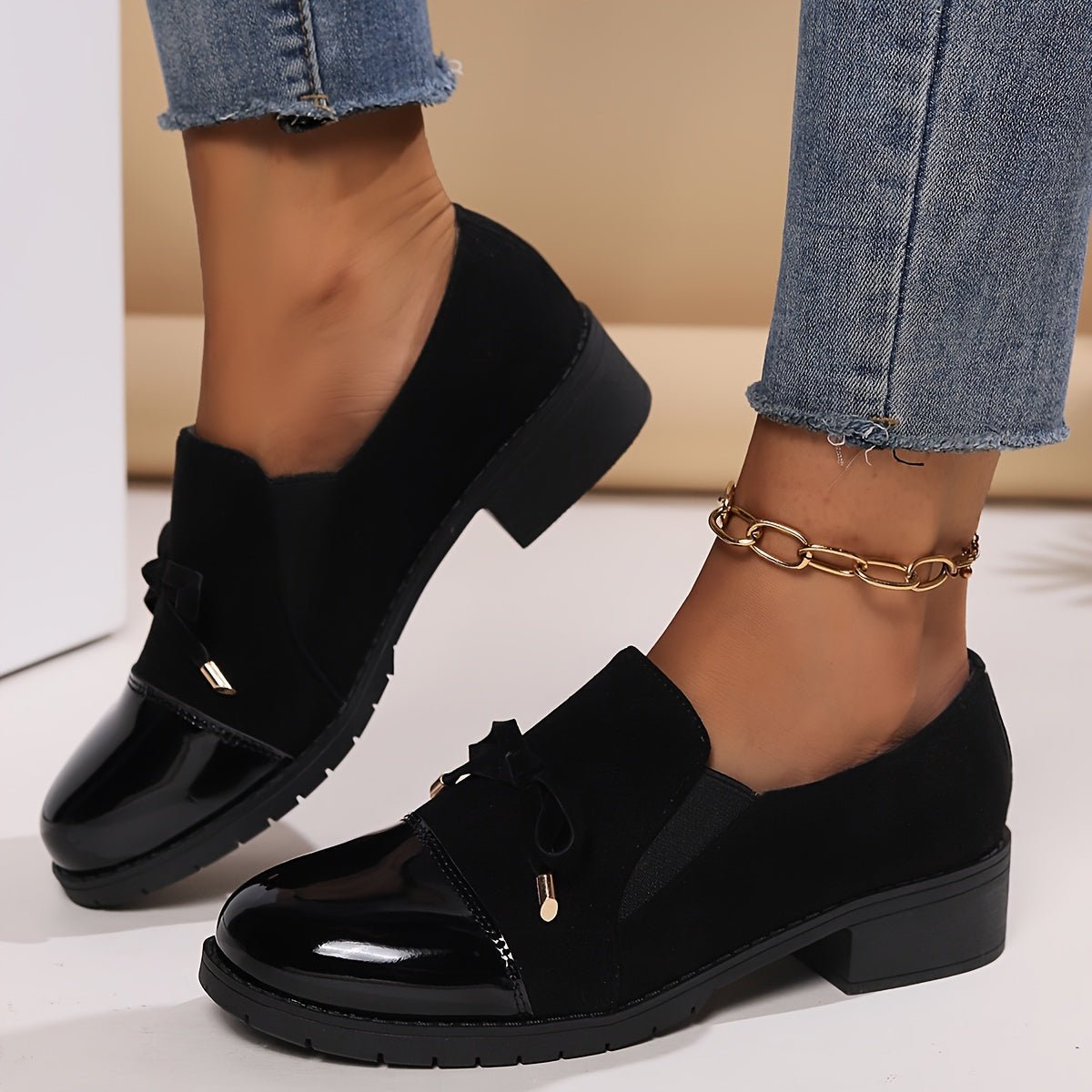 Women's Elegant Loafers Slip-On Comfort Tassel Black - Black