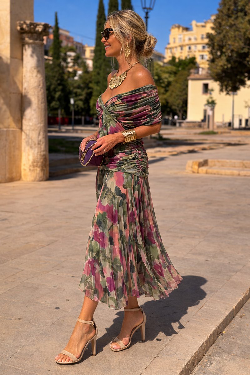 Women's Elegant V-Neck Chiffon Maxi Summer Dress